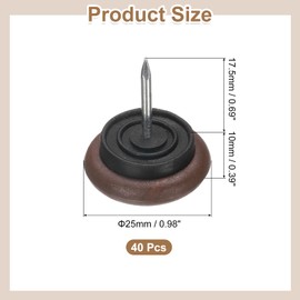 sourcing map 40 Pcs Nail-on Furniture Pads, 1"(25mm) Plastic Round Anti-slip Pads Hardwood Floor Protectors for Chair, Table, Desk, Cabinet Leg Feet Non Slip Glides, Brown