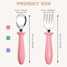 Pimoys 6 Pieces Toddler Utensils,Toddler Forks and Spoons,Kids Silverware Set with Plastic Handle Stainless Steel Toddler Silverware,Dishwasher Safe