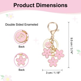 PATIKIL Pink Flower Keychain Charm, Cute Enameled Keychain Initial Floral Keyring with Letter P Charm Pendant for Women Key Handbag Backpack Bag Accessories