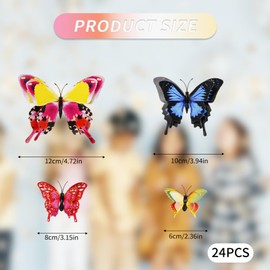 24 Pcs 3D Butterfly Wall Sticker Decor, Butterfly Stickers for Party Decorations with Gum for for Girls Bedroom Baby Nursery （Coloured）