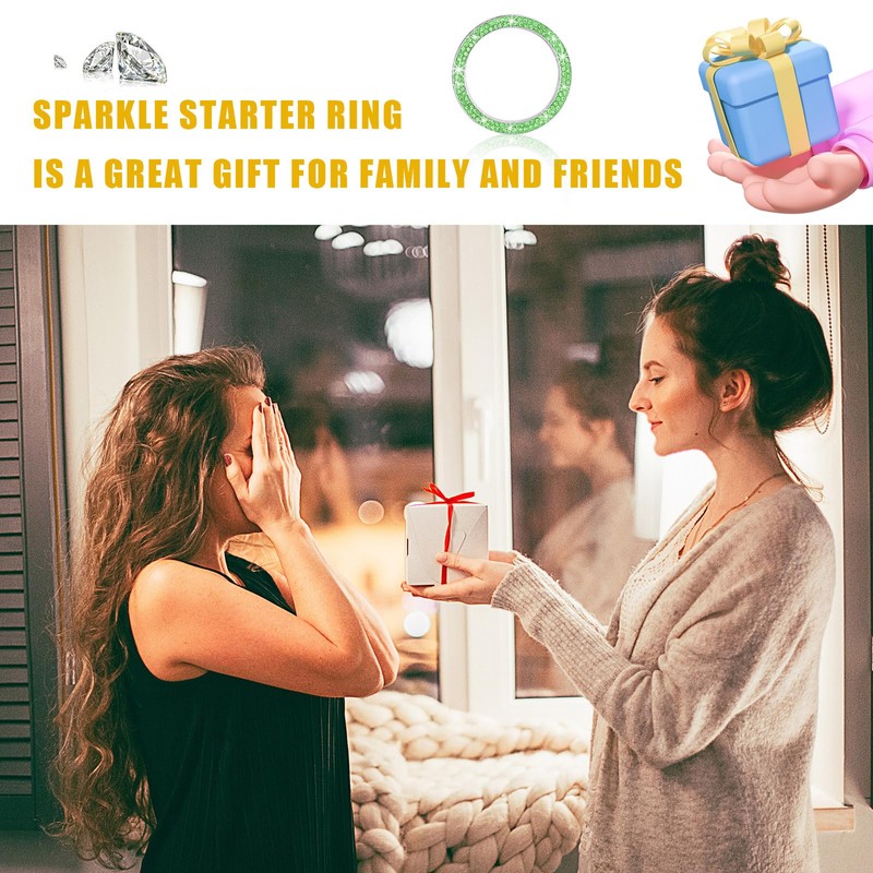 Kewucn Bling Crystal Double Rhinestone Car Engine Start Decoration Ring,