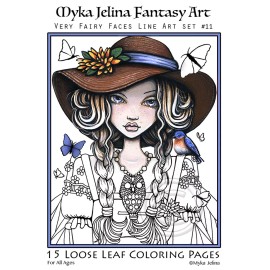 Myka Jelina Coloring Pages Fairy Faces Fantasy Art Big Eyed Fae Line Art Set11