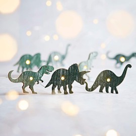 Lights4fun Wooden Dinosaur Children's String Fairy Lights Bedroom Nursery 20 Warm White Micro LEDs Silver Wire with Timer 1.9m