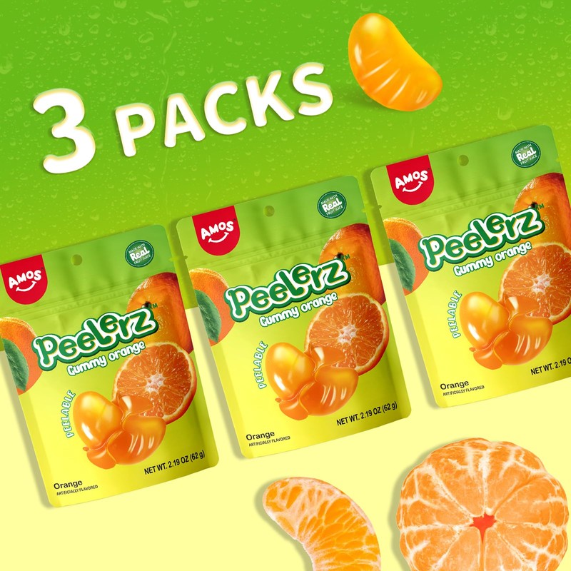 Amos 4D Gummy Peelable Orange Candy, Peelerz Gummy Orange, Fruit