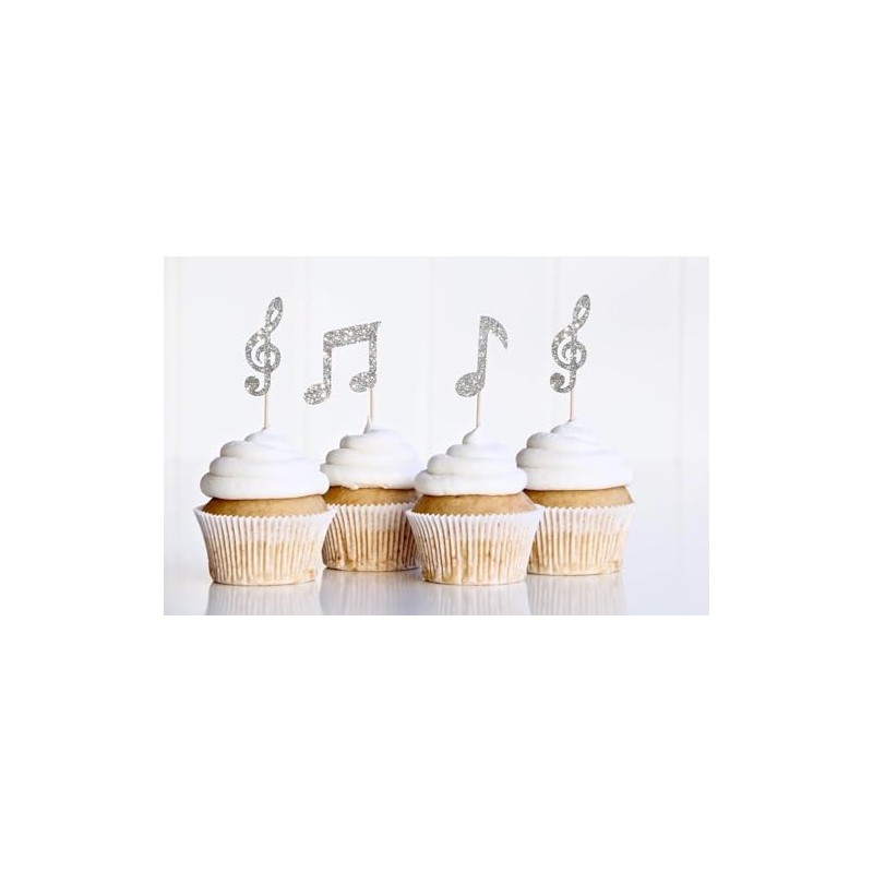 12 x Silver Music Note Cupcake Toppers, Birthday Cupcake Toppers,