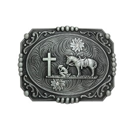 Seternaly Religion Cross Prayer and Horse Belt Buckle Western Cowboy Longhorn Belt Buckles for Men Women, Prayer001, 4.5x3.5in