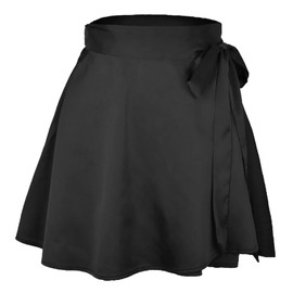 Women's Satin Silk Wrap Short Skirt High Waist Soft Silky Skater Mini Skirts, Black, Medium
