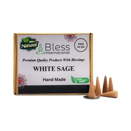 Bless-International White Sage 100%-Natural-Incense-Cones Handmade-Hand-Dipped Organic-Chemicals-Free for-Purification-Relaxation-Positivity-Yoga-Meditation The-Best-scents (120 Count)