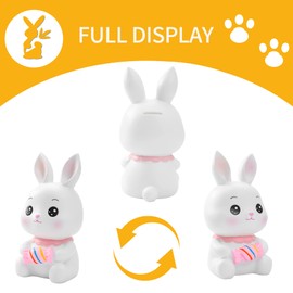 H&W Cute White Bunny Coin Bank with Candy, Shatterproof Rabbit Money Bank, Creative Money Bank, Can Store 1000 Coins, Best Bitrthday Gift