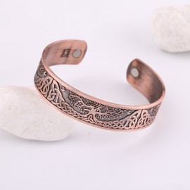 TEAMER Tree of Life Cuff Bracelet Stainless Steel Tree of Life Yggdrasil Cuff Bangle Celtic Knot Bracelet for Women Men (Antique Copper)