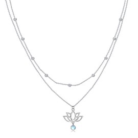 MONGAS Lotus Flower Necklace Sterling Silver Moonstone Yoga Lotus Layered Necklaces Christmas Jewelry for Women