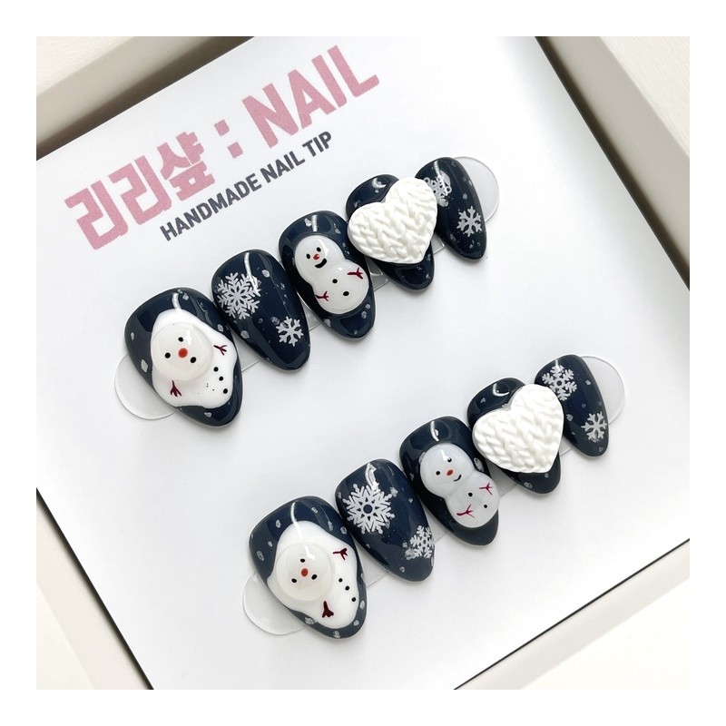 Winter Night Snowman Handmade Nail Tips - Square / 겨울밤
