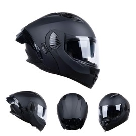 AceRide Full Face Modular Motorcycle Helmets Dual Visor Flip up DOT Approved Racing Street Bike Motocross Helmet for Adults (Matt Black, Medium)