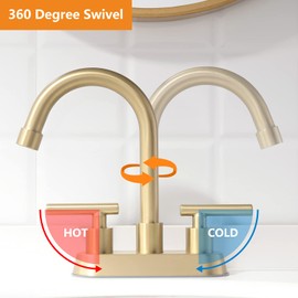 Gold Bathroom Faucet, Brushed Gold Bathroom Faucet with 2-Handle Bathroom Sink Faucet 4 Inch Centerset Bathroom Faucets with Pop-up Drain and Supply Lines