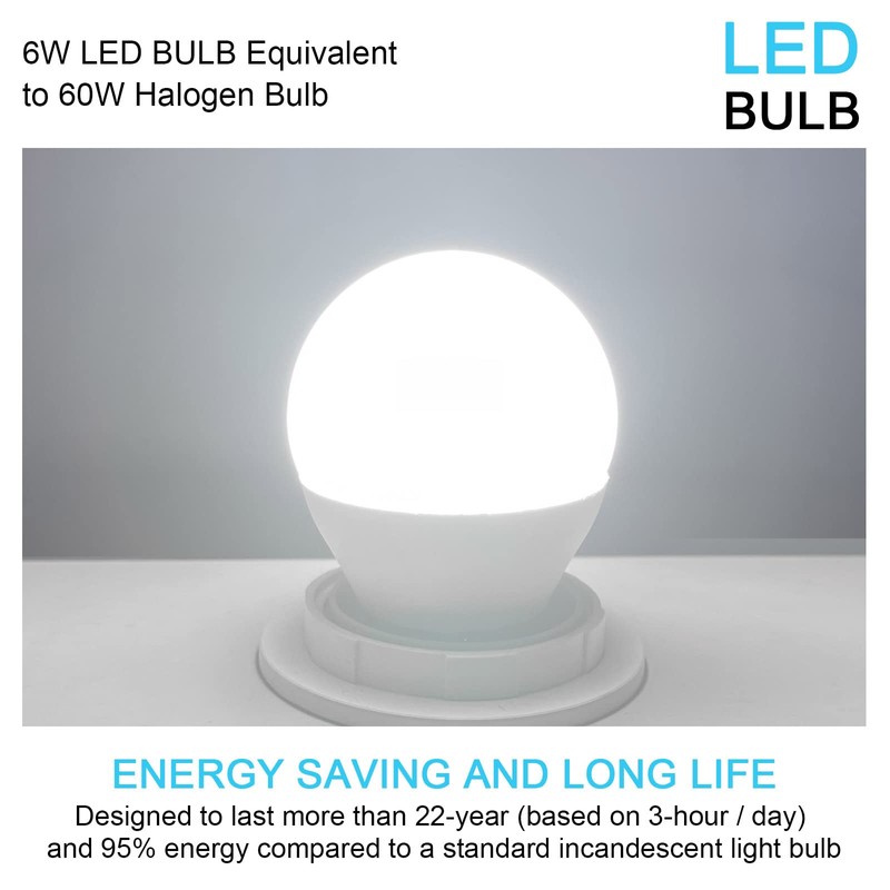 6W E26 Small Globe LED Bulb 60W Equivalent G45/A15 E26