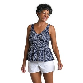 Maxine Of Hollywood Women's Standard Over The Shoulder Empire Tankini Swimsuit Top, Indigo//Seaside Dot