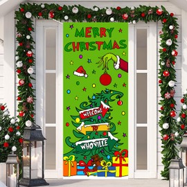 Christmas Door Cover Banner - Front Door Decorations for Christmas, Winter & Holiday Parties