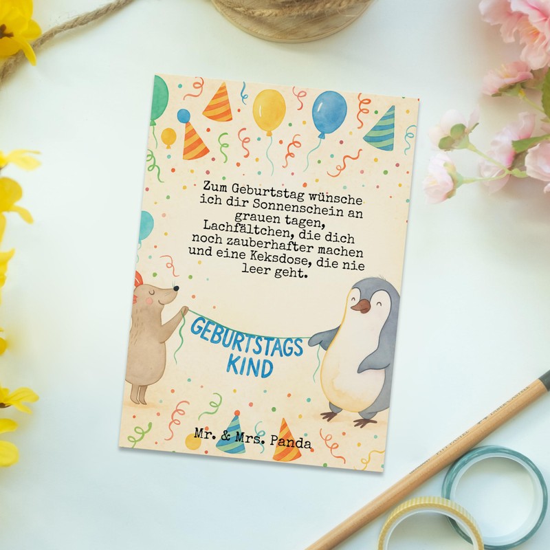 Mr. & Mrs. Panda Postkarte Maus Pinguin Geburtstag Design -