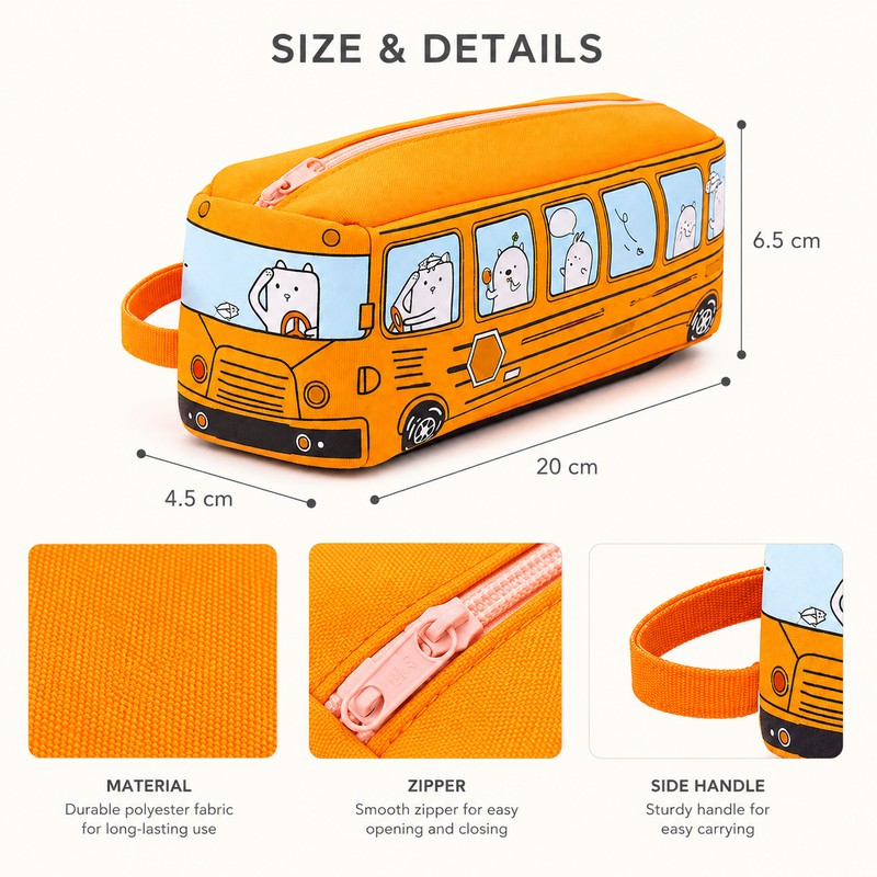 School Bus Pencil Case for Students – Large Capacity Cartoon