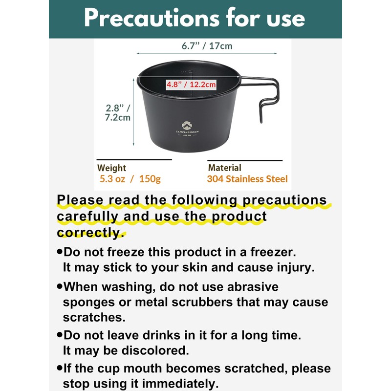 CAMPINGMOON Deep Sierra Cup 600ml Outdoor Camping Stainless Steel Sierra