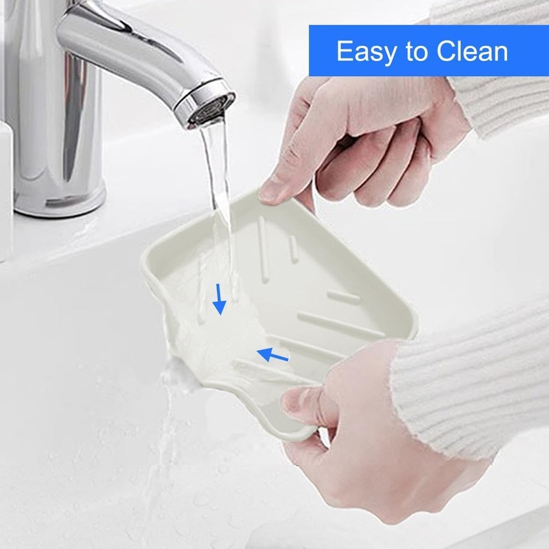 Soap Holder Tray, White Kitchen Sink Organizer with Drainage, 2-Pack