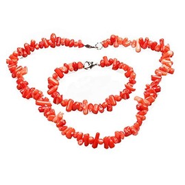 Treasure Bay Natural Red Coral Coral Necklace Bracelet Earrings Set for Women, Coral