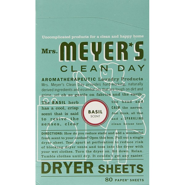 Mrs. Meyer's Clean Day Dryer Sheets, 80 Count (Basil, Pack of 3)