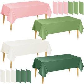 Oudain 12 Pcs 54 x 108 Inch Sage Green Pink Plastic Tablecloth for Rectangle Tables, Plastic Table Cover Disposable Table Cloths for Boho Wedding Birthday Shower Anniversary Christmas Party, 4 Colors