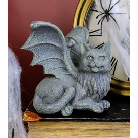Ebros Gothic Winged Cat Gargoyle Ledge Shelf Desk Sitter Statue 4" Wide PC Monitor Topper Decor Figurine Gothic Cats Guardians Fantasy Collectible
