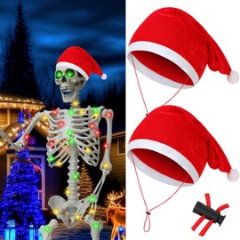 Evervibe 2 Pcs Giant 12 ft Skeleton Santa Hat 44 Inch Adjustable Velvet Santa Hat Christmas Skeleton Costume(Red)