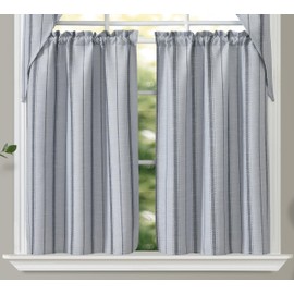 GOHD Boho Parallel Boulevards Small Curtain Tiers,Farmhouse Striped Tiers for Living Room,Tiers Pinstripe Pattern Farmhouse Style Rustic Curtains Short Curtains for Bathroom,3 Size(36“,Grey)