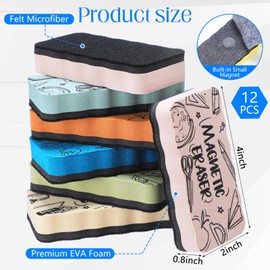 Marspark 12 Pcs Magnetic Whiteboard Dry Erase Erasers for Teachers Morandi Color Dry Erase Whiteboard Cleaning Pads Classroom Prizes Chalkboard Cleansers for School Classroom (Pattern)