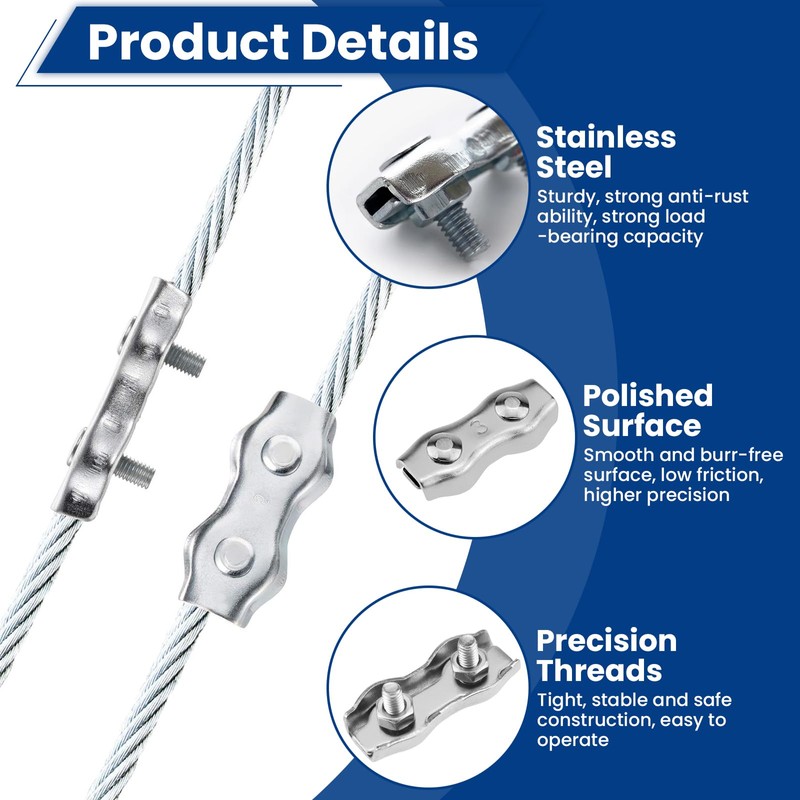 ZIUZI 12 Pcs M3 Stainless Steel Duplex Wire Rope Clip,