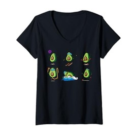 Womens Cartoon Avocados With Faces Fun Characters For Kids V-Neck T-Shirt