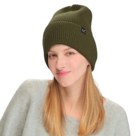 C.C Beanie Hat with Sherpa Lining for Men and Women, Knit Cuffed Winter Hat for Skiing, Snowboarding (New Dark Olive Green)