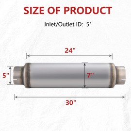 LCGP 5" Inlet Diesel Exhaust Muffler, 5'' Inlet & Outlet, 7" x 24" Body 30" Whole Length Universal Resonator, Straight Through Design, Stainless Steel Mufflers Resonator
