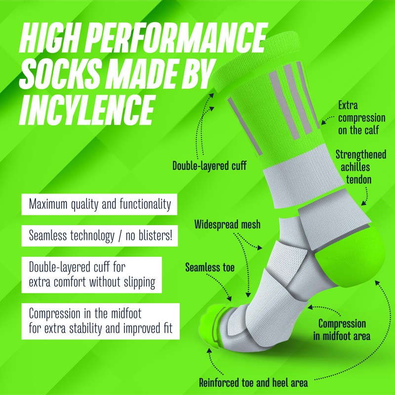 INCYLENCE High Viz Running Socks with Reflectors - Functional and