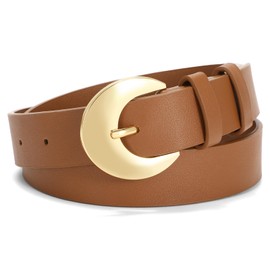 SANSTHS Women Leather Belts for Jeans Pants Fashion Silver Rounded Buckle Ladies Leather Casual Waist Belt,brown,S