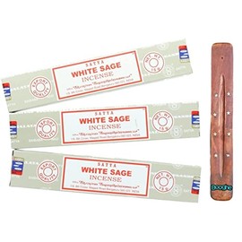 Satya Nag Champa Incense Sticks | x3 pack | with Booghe incense sticks holder (White Sage)