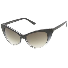 zeroUV - Women's Retro Oversized High Point Cat Eye Sunglasses 54mm (Black-Fade/Smoke Gradient)