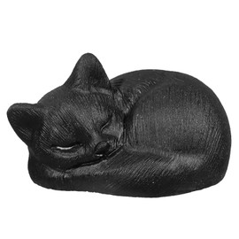 KYEYGWO Sleeping Black Obsidian Cat Statue Animal Sculpture for Home Decor, Hand Carved Kitten Figurine Cat Lover Gifts for Women Men