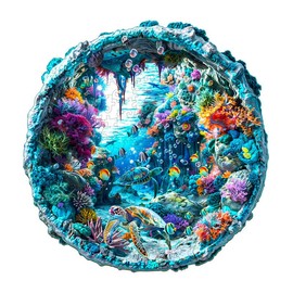 Jigfoxy Wooden Puzzle for Adults, 3D Visual Ocean Wooden Jigsaw Puzzles for Adult, Unique Animal Shape Wood Cut Puzzles, Christmas Thanksgiving Gifts for Friends Family (L-13.4 * 13.4in-300pcs)