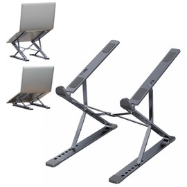 Domstar Laptop Stand with Height and Angle Adjustment, Foldable, Non-slip, Portable, Made of Aluminum Alloy, PC Stand with Storage Bag, Dark Gray