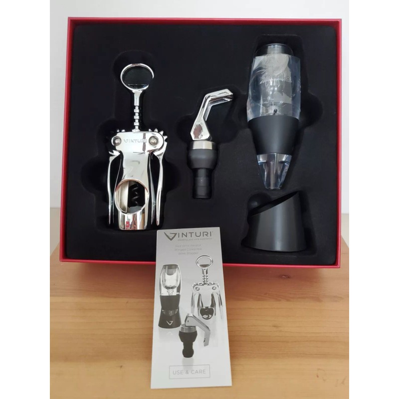VINTURI 3 Piece Wine Set. Red Wine Aerator Winged Corkscrew,