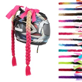 SEGO 2 Pcs Helmet Pigtail Braids with Detachable Suction Cup with Bowknot Ponytails Hair for Women/Men 20 Inch 2 PCS/Pack (Helmet not Included)-Blonde to Violet Red