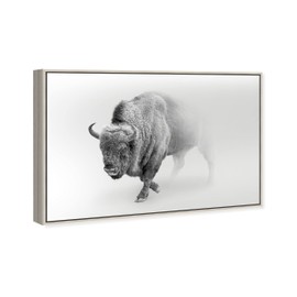 Country Farmhouse Canvas Print Painting Animal Wall Art 'Black and White Bull Bison ' Champagne Framed Canvas Rustic Home Décor 36x24 in Gray, Black by Oliver Gal