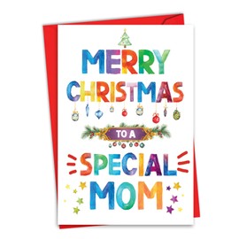 NobleWorks Christmas Paper Card (Mother) with 5 x 7 Inch Envelope (1 Card) Merry Christmas Holiday Special Mom Holiday C8719XSG