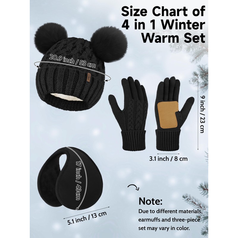 Aneco Winter Beanie Hat with Pom Pom Scarf Touchscreen Gloves