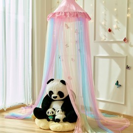 Wnqou Rainbow Bed Canopy Twin Size Breathable Canopy Bed Curtain for Bed,Princess Play Tent for Girls Bedroom Decoration Reading Nook