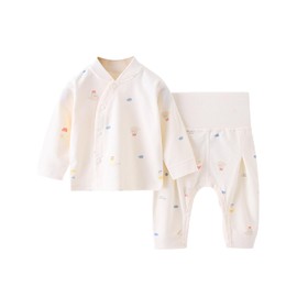 [Hapipana] Baby Clothes, Pajamas, Top and Bottom Set, Open Front, 100% Cotton, Middle High Neck, Long Sleeve, Nightwear, Kids, Kids, Boys, Girls, Room Wear, Sleepwear, Spring, Autumn, Winter, 28.7